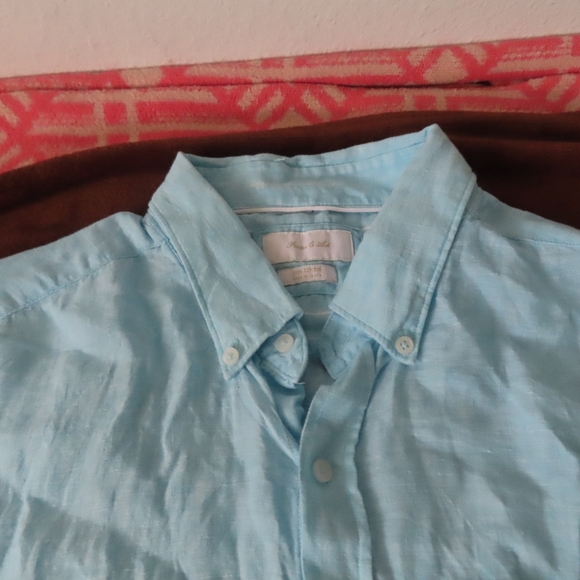 Porter and Ash Shirt Mens XL Blue 100% Linen Button Up Short Sleeve Casual - Picture 5 of 8